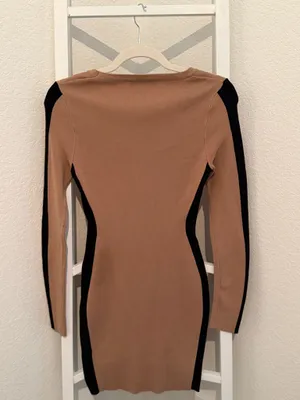 AKIRA Black Label Cutout Bodycon Mini Dress Tan Black Long Sleeve thumbnail 5