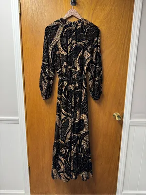 Ciebon Aria Tie Belt Long Sleeve Burnout Faux Wrap Velvet Dress Black Medium thumbnail 14
