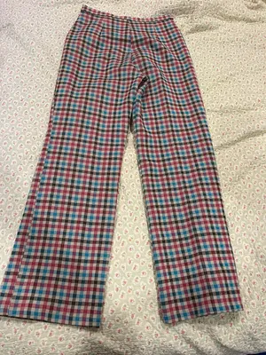 Vintage Pink Blue Red Plaid High-Waist Pants thumbnail 2