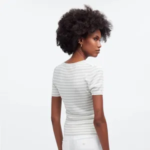 Madewell Micro-Rib Short Sleeve Striped Sweater Tee in‎ Monument Sz M NEW thumbnail 2