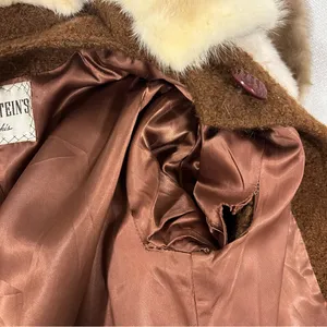 Vintage Lowenstein's Memphis Wool Boucle Mink Fur‎ Collar Coat Brown ILGWU Tag thumbnail 13