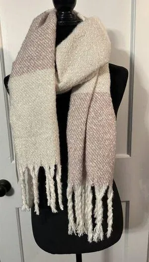 Gentle Fawn Scarf Large Size Pink/Oatmeal One Size Soft Fringe Bottom NEW thumbnail 1