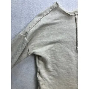 LIV Outdoor‎ Henley Sweatshirt Womens XS Cream Raw Hem Cotton Pullover Granola thumbnail 8