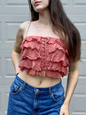 Free People Dusty Rise Pink Bohemian Ruffle Crop Top Small thumbnail 2