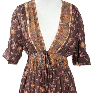 Free People Lysette Maxi Dress Floral Brown Small Bohemian Gypsy Hippie Bells thumbnail 10