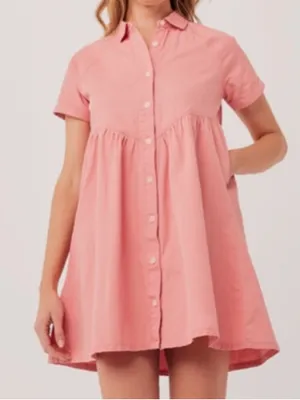 Pact Chambray Denim Mini Shirt Dress Pink Size XS thumbnail 2