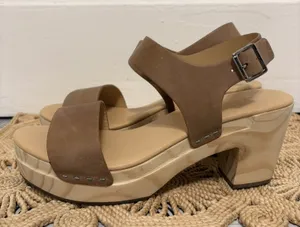 Nisolo All Day Open Toe Clog Sandals Almond Brown Leather Platform Shoes Size 9 thumbnail 1