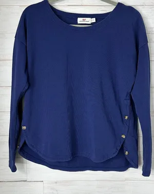 Vineyard Vines‎ Womens Navy Blue Long Sleeve Top Button Accent Size Small thumbnail 1