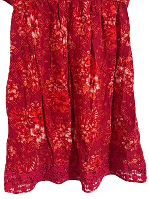 Red Floral Mini Dress with Lace Trim thumbnail 2