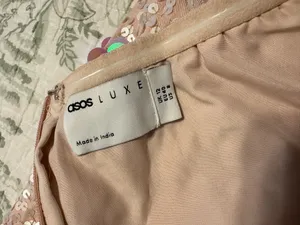 ASOS LUXE embellished ocean pearl encrusted mini dress with sequins in pink thumbnail 7