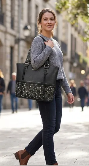 Montana West tote bag features studded rhinestone detailing thumbnail 1