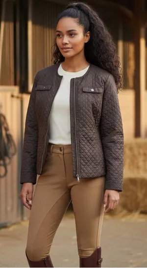 Chico's Collarless Quilted Dark Brown Full Zip Jacket thumbnail 1