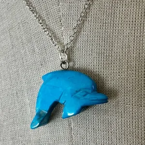 Carved Turquoise Dolphin Pendant Necklace thumbnail 5