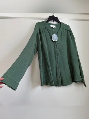 in february Sage Mineral Wash Cotton Gauze Raw Seam Button Down Top Size M NWT thumbnail 2
