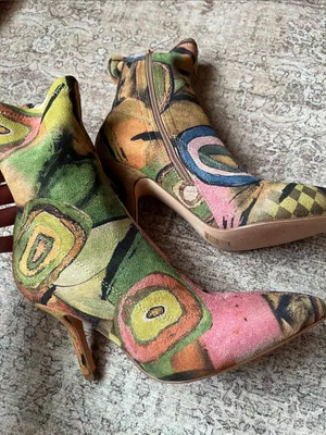 Vivianly Printed Abstract Booties Heels 7 thumbnail 4