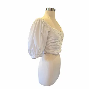 Abercrombie & Fitch Off-The-Shoulder Poplin Puff Sleeve Top In White Size Small thumbnail 3