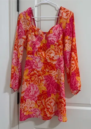 Steve Madden Pink & Orange Floral Long-Sleeve Mini Dress thumbnail 1