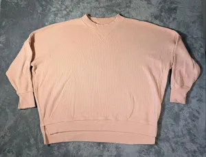 Aerie L Oversized Waffle Knit Crewneck Sweatshirt Blush Pink Side Slit Cozycore thumbnail 3