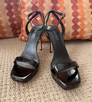 Nine West Zadie Black Patent Strappy Stiletto Sandals Size 8M thumbnail 1