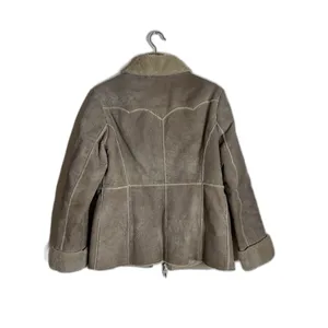 Guess Shearling Jacket Womens Medium Tan‎ Faux Fur Lined Suede leather coat y2k thumbnail 12