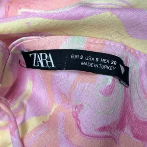 Zara Pink Yellow Satin Marble Tie Dye Open Tie Back Brami Cropped Tank Top Sz S thumbnail 7