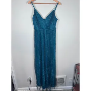 Lulus Sensationally Sparkly Dark Teal Green Lurex Maxi Dress Women's S mermaid thumbnail 2
