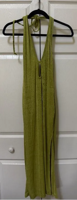 SHEIN Olive Green Backless Halter Maxi Dress Size S US 4 thumbnail 1