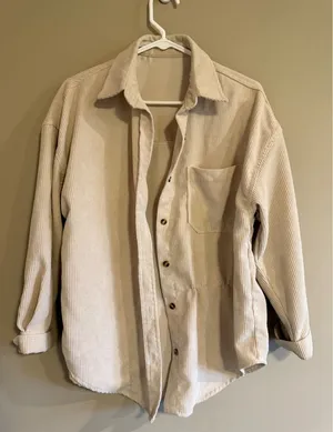 Cream Corduroy‎ Shacket Button Down Shirt Jacket Oversized Small thumbnail 1