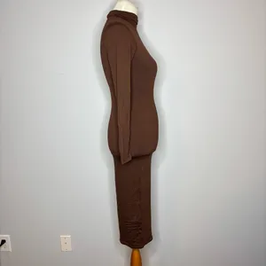 Naked Wardrobe - Brown Turtleneck Long Sleeve Dress thumbnail 2