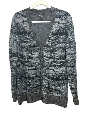 Athleta Sz S Westlake Textured Cardigan Sweater Gray Fog Camo Fine Merino Wool thumbnail 1