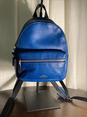 Coach Mini Pebbled Leather Backpack in Royal Blue thumbnail 1