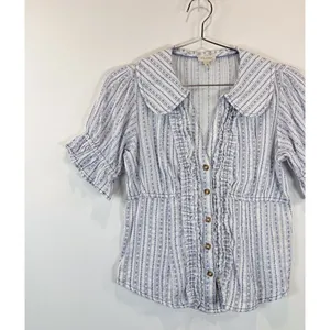 Anthropologie Pilcro Womens Top Blue The Keira Waisted Tuxedo Front Blouse XS thumbnail 6