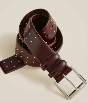 J.Crew Women's Wide belt in studded Italian leather Sz S $98 Milan Brown thumbnail 1