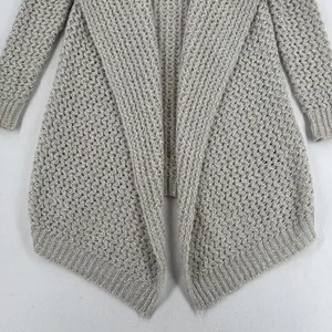 Solutions Cardigan Women L Beige Open Knit Oversized Lagenlook Asymmetrical Dust thumbnail 4
