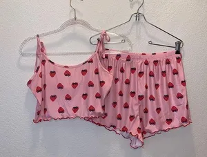 Amazon Woman’s two piece pink strawberry sexy set pajama set thumbnail 1