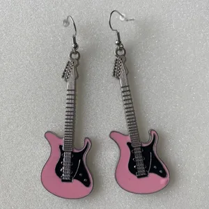 Electric guitar silver plated pink‎ dangle drop earrings faux fashion jewelry thumbnail 6