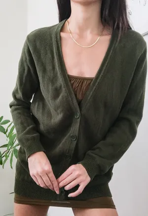 Forever21 Dark Green Long Cardigan Sweater Top thumbnail 1