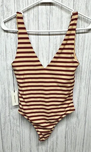Babaton Beige/Brown Striped V-Neck Sleeveless Bodysuit One Piece Size S thumbnail 1