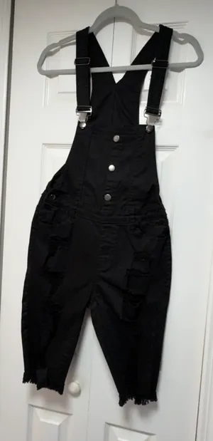 American Bazi Distressed Black Denim Overalls Shorts - Size M thumbnail 14