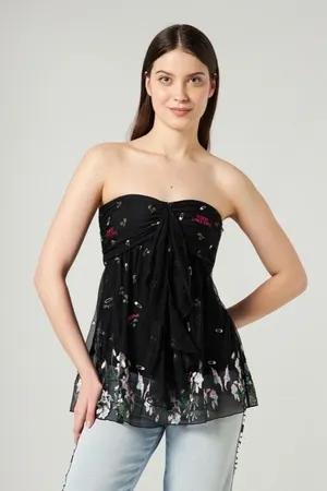 PATRIZIA PEPE Embroidered Tulle Top Strapless Floral Punk Size 40 US 4 thumbnail 1