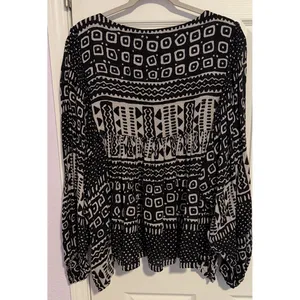 Denim & Supply Ralph Lauren Peasant Top Black Boho Aztec Dolman Boxy Tassel XL thumbnail 4