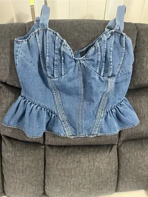 Blue Denim Peplum Zip thumbnail 2