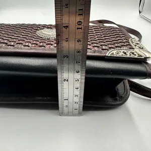 Western Woven Heart Concho Crossbody Wallet Bag Brown Black Ornate Corners thumbnail 10