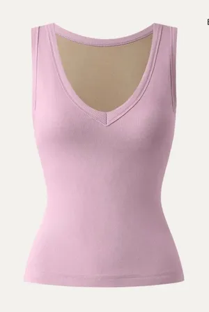 OGLmove V-Neck Built-In Bra Tank Top Millennial Pink Size M New With Tags thumbnail 1