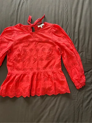 Madewell Red Eyelet Peplum Blouse thumbnail 4