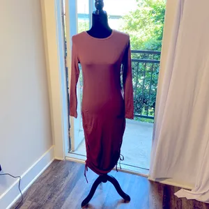 Emma's Expressions Maternity Dress Small Ruched CinchTie Sides Mauve Midi thumbnail 3