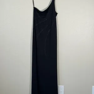 Vintage 90s Black One Shoulder Sparkle Glitter Maxi Dress Womens S Prom Formal thumbnail 13