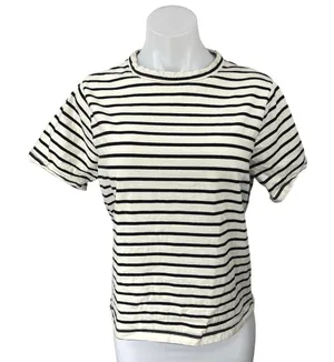 Mango MNG White Black Striped Round Neck Short Sleeve Pullover Tee Shirt Top L thumbnail 1