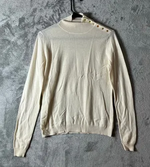 Weill High Neck Wool Cashmere Sweater Gold Button Elegant Classic Minimal Size 8 thumbnail 1