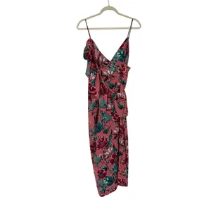 For Love & Lemons Flamenco Maxi Dress M Pink Floral Silk Blend Ruffle thumbnail 3